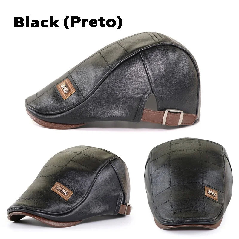 Leather Newsboy Cap - Retro Beret Hat for Men