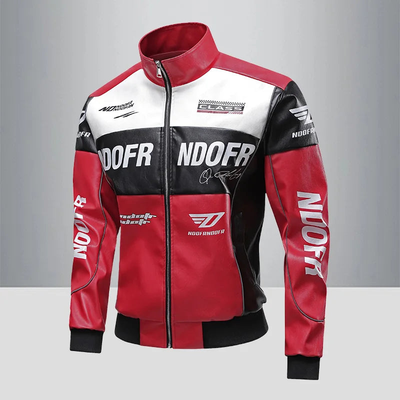 Motorcycle Leather Jacket, Racing Suit Style, Trendy & Loose Fit